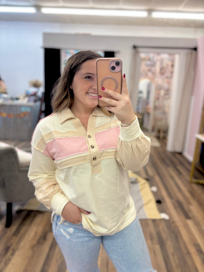 Cream Pink Colorblock Top