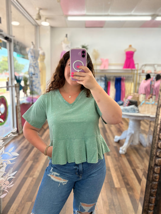 Lace Trim Mineral Wash Top