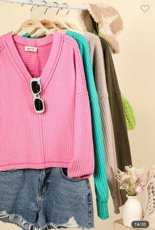 Casual V Neck Sweater Pink