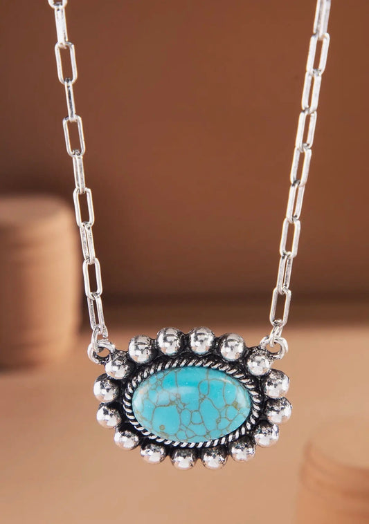 Turquoise Oval Concho Pendant Necklace