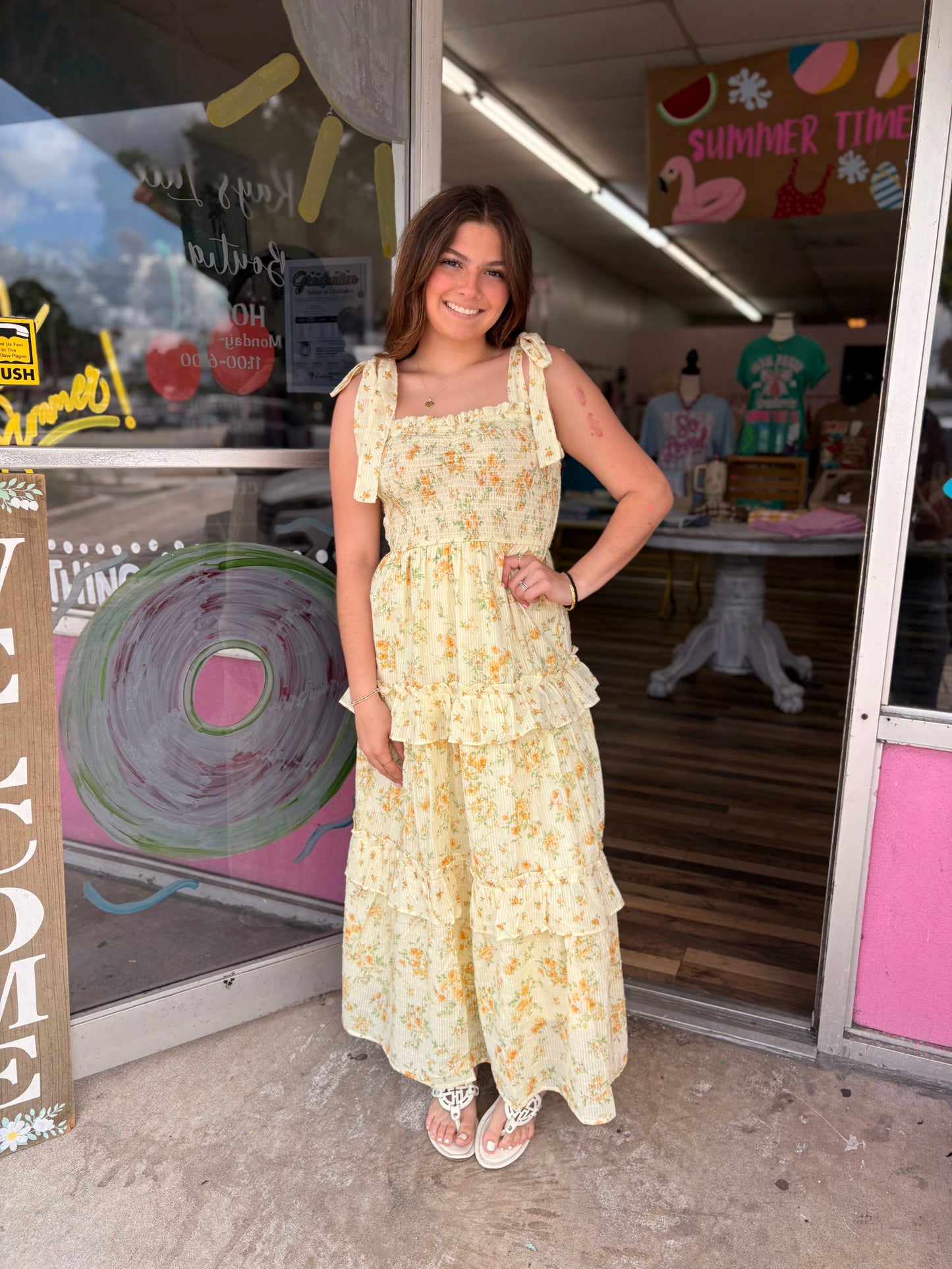 Floral Sweetheart Smocked Detailed MIDI Dress