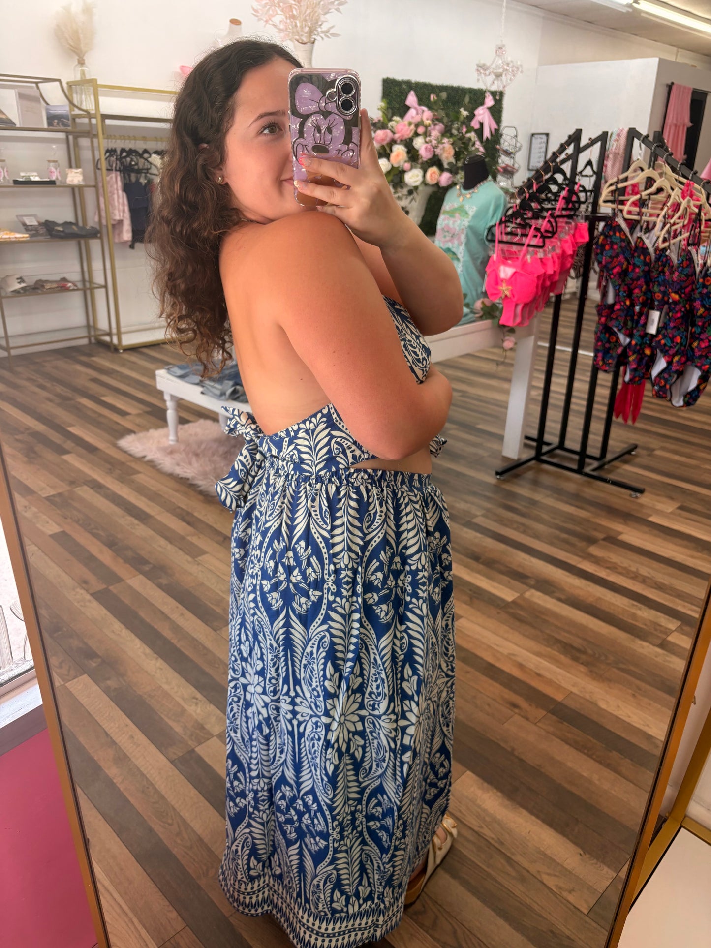 Blue Tropical Halter & Skirt Set