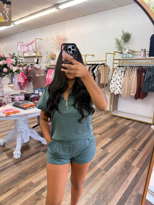 Scuba Half Zip Shorts Set