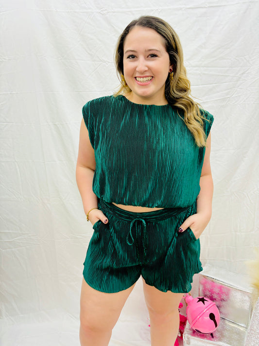 Kelly Green Pleated Two Piece Set