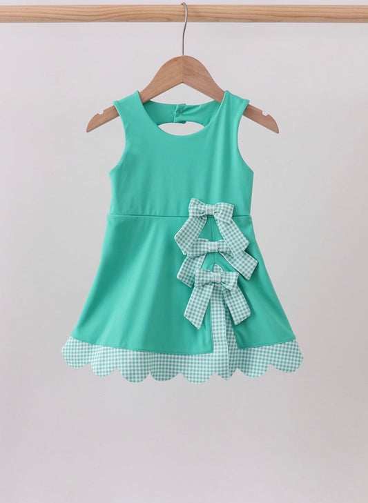 Green Scalloped Bow Active Dress