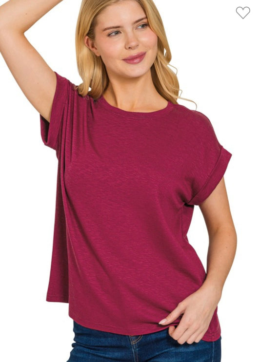 PLUS basic rolled sleeve in Cabernet