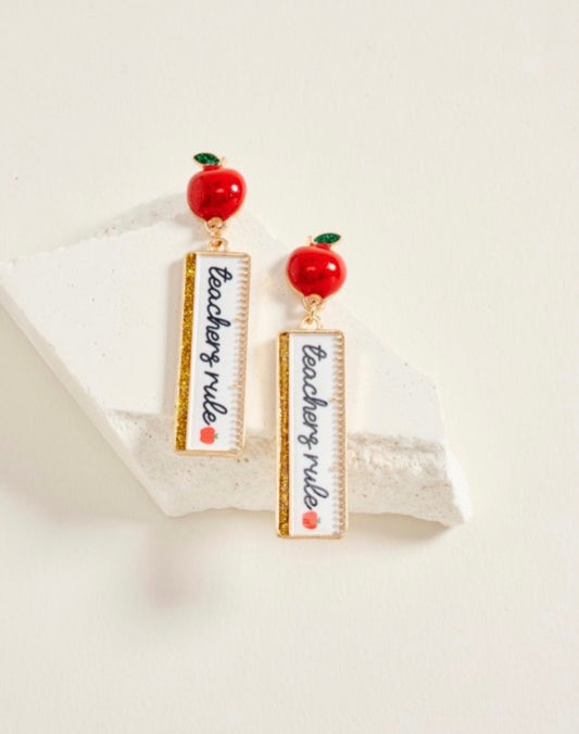 Teachers Rule Apple Earrings