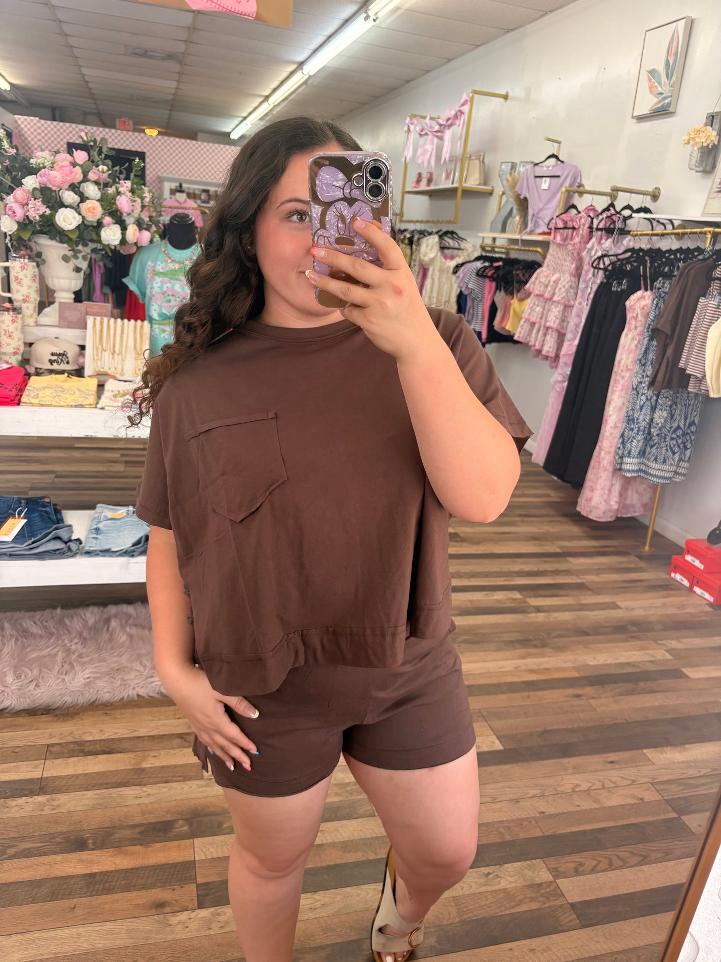 Brown Oversized Shorts Set