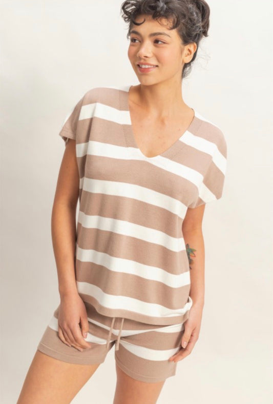 Tan Striped Shorts Set