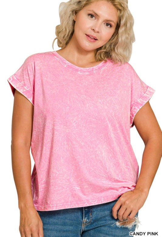 Plus Size Candy Pink Washed Tee
