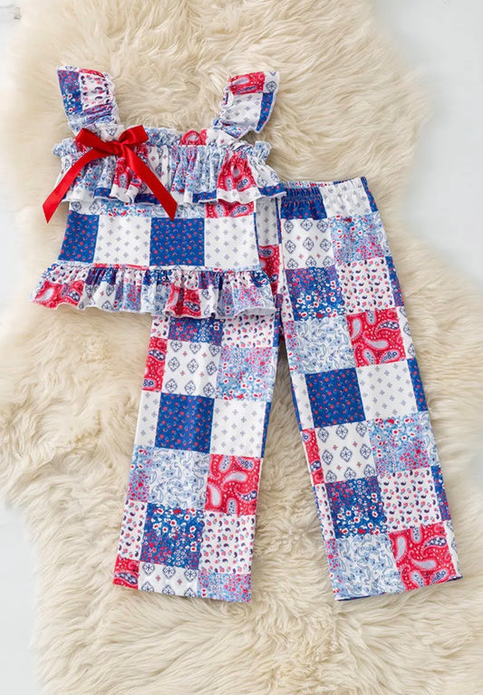 Girls Blue & Red Patchwork Set