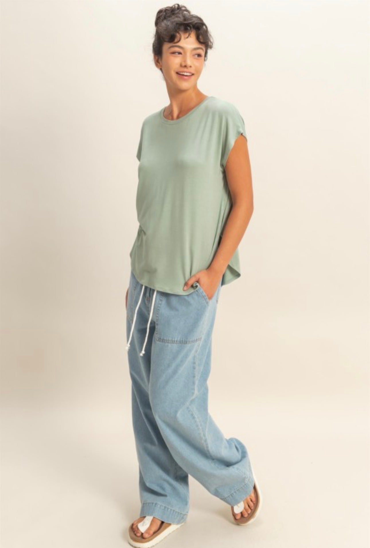 Sage Green Relaxed Short Sleeve Top