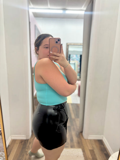 Black Leather Wrap Shorts Skirt