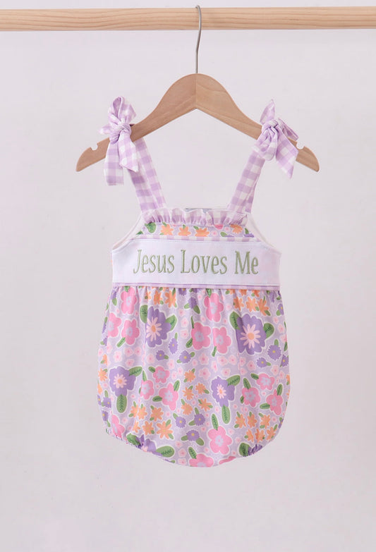 Jesus Loves Me Embroidery Romper