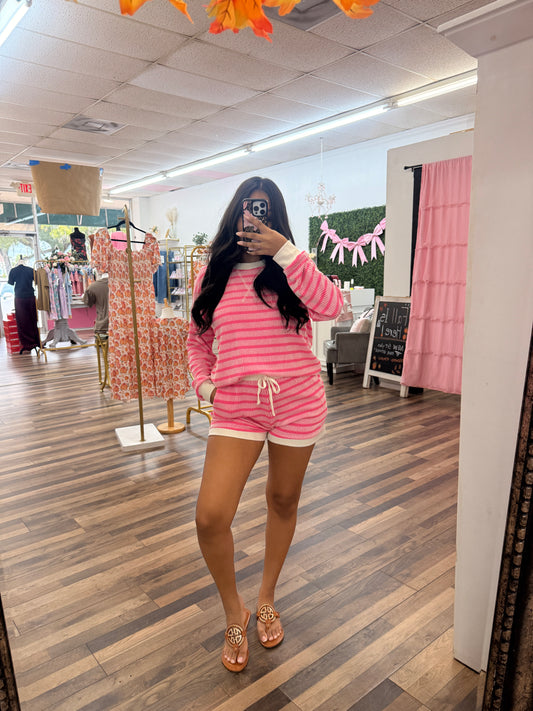 Hot Pink Ribbed Shorts Set