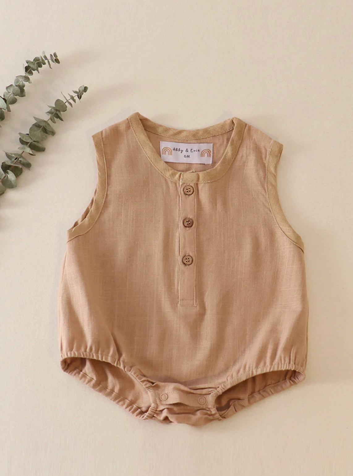 Khaki Button Down Baby Romper