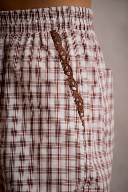 Cotton Plaid Wide Leg Pants