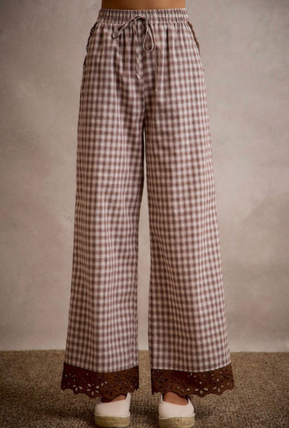 Cotton Plaid Wide Leg Pants