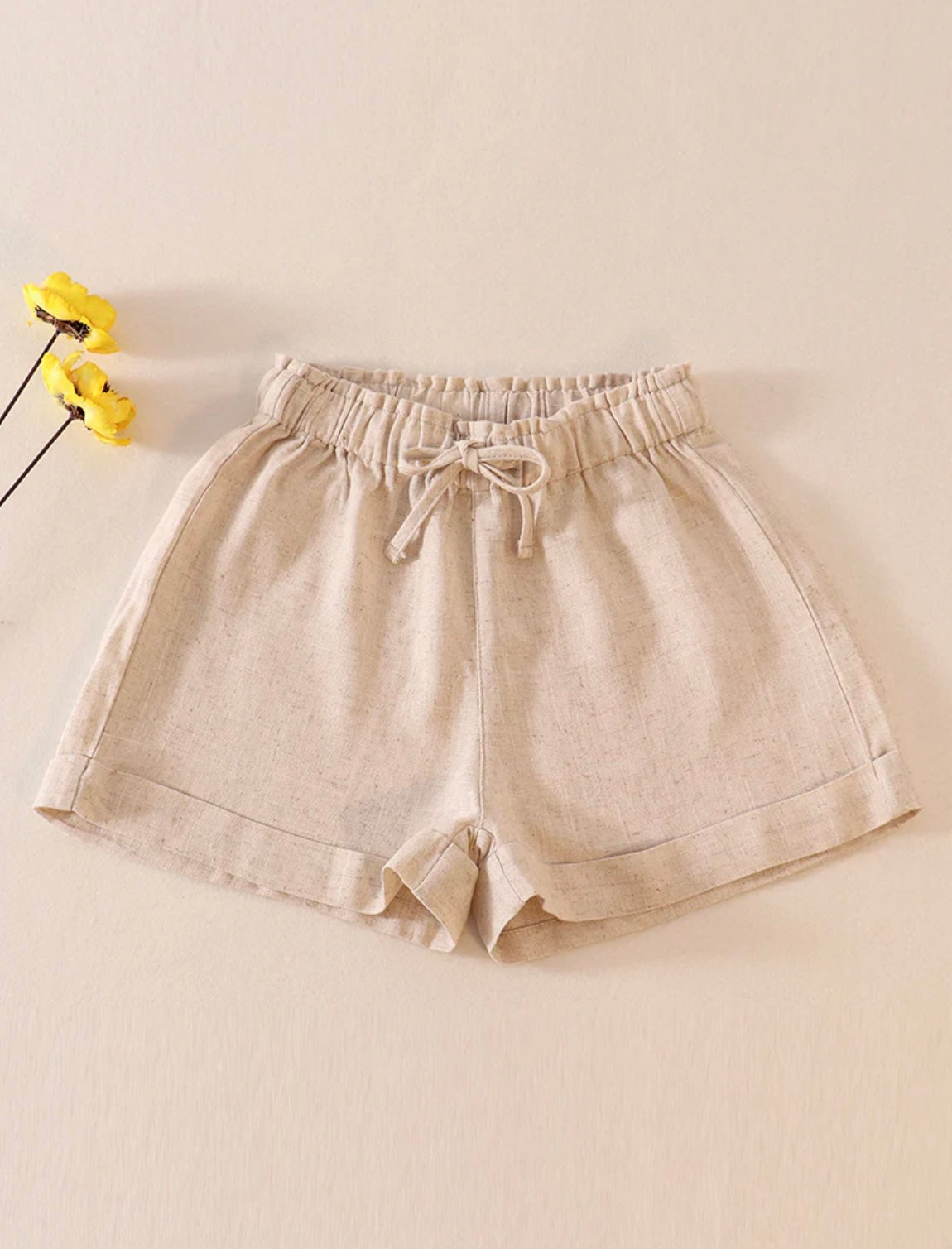 Beige Linen Girl Shorts