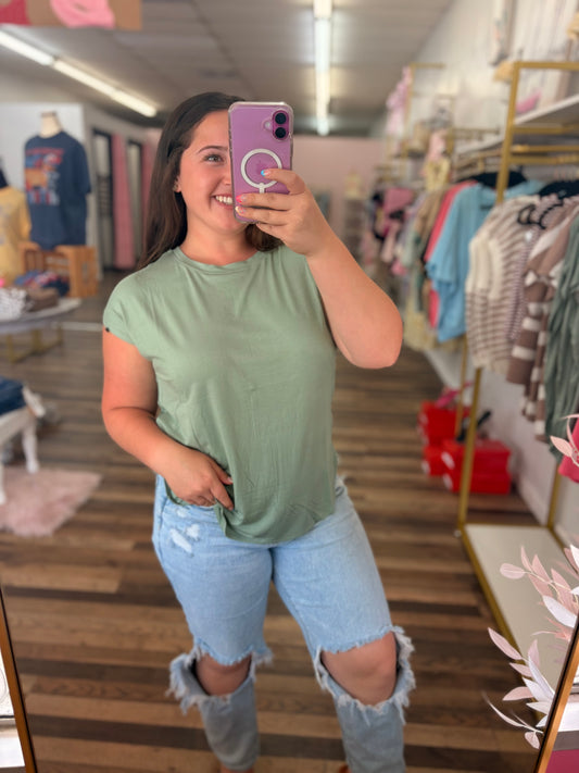 Sage Green Relaxed Short Sleeve Top