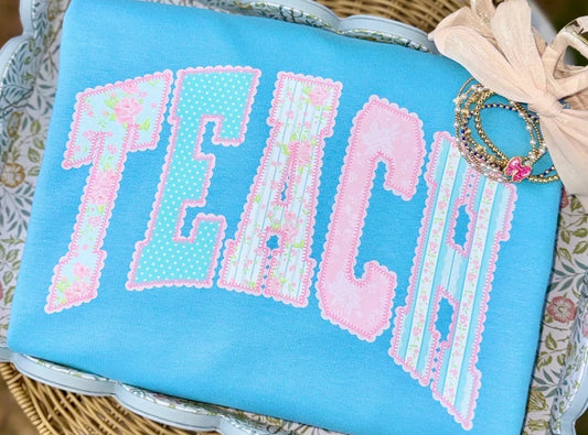 Floral Pink Blue Teach Graphic Tee