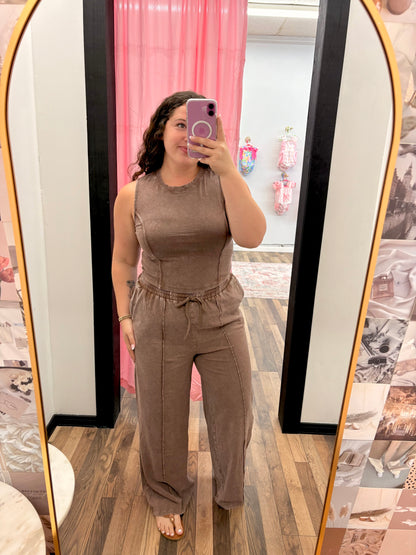 Brown Mineral Wash Pants Set