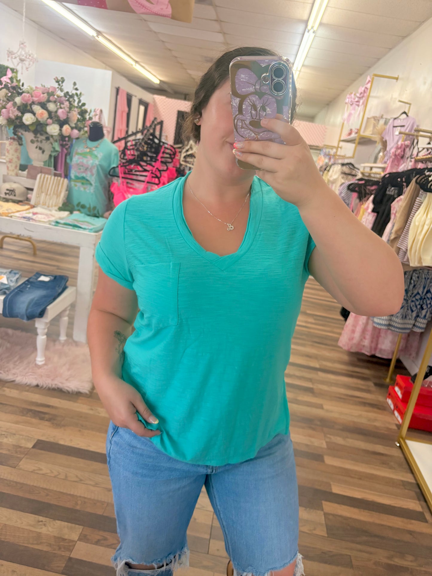 Rolled Sleeve V Neck Tank