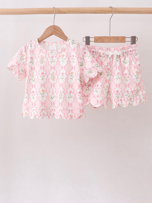 Floral Scalloped  Shorts Set