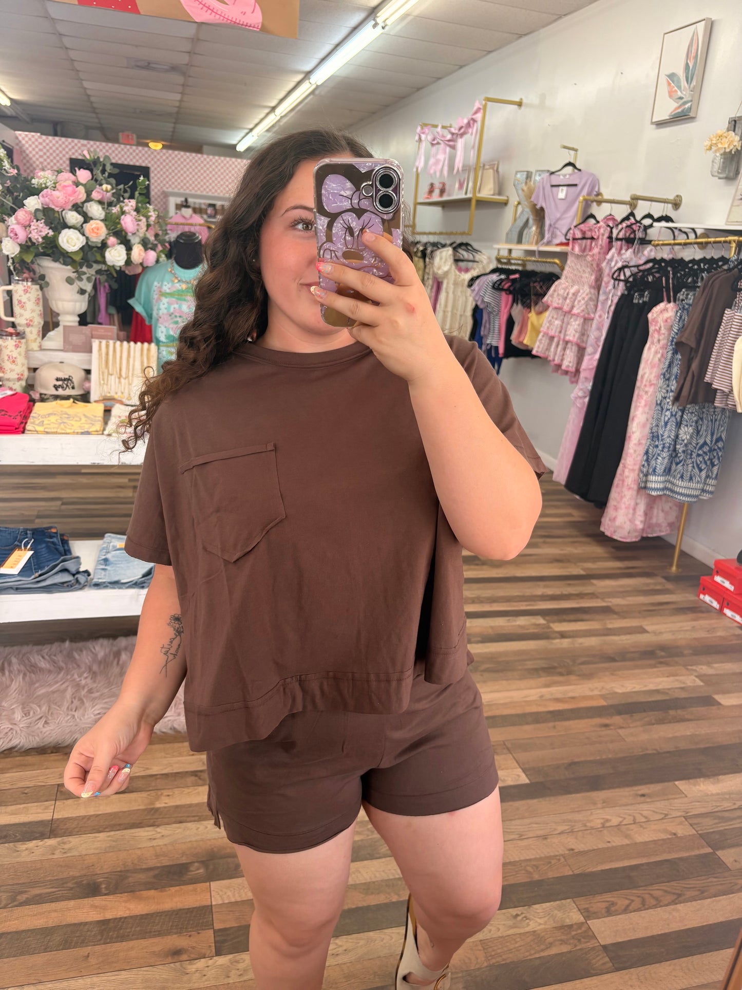 Brown Oversized Shorts Set