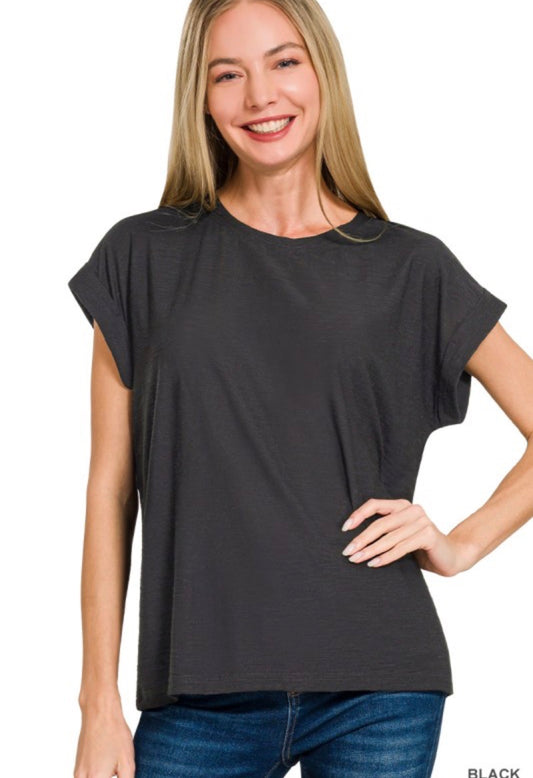 Black Everyday Cuffed Top