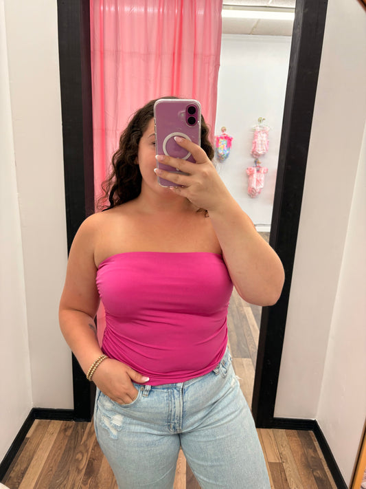 Pink Ruched Bandeau Top