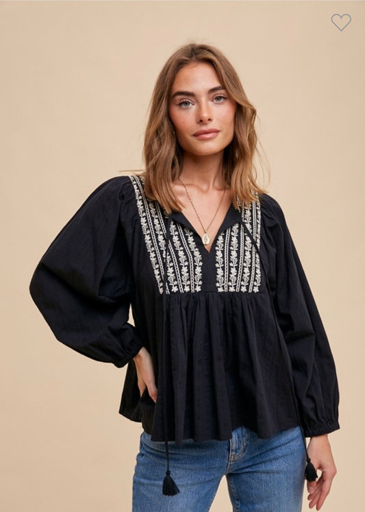 Embroidery Black Blouse