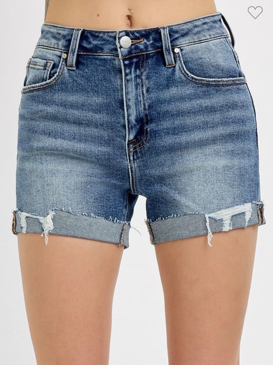 High Rise Ripped Hem Shorts