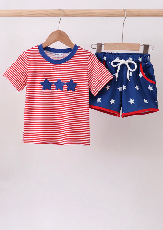 Boys Star Embroidery Shorts Set