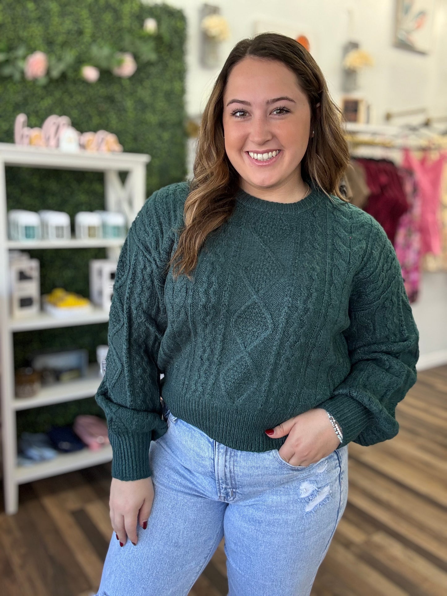 Cable Knit Deep Green Sweater