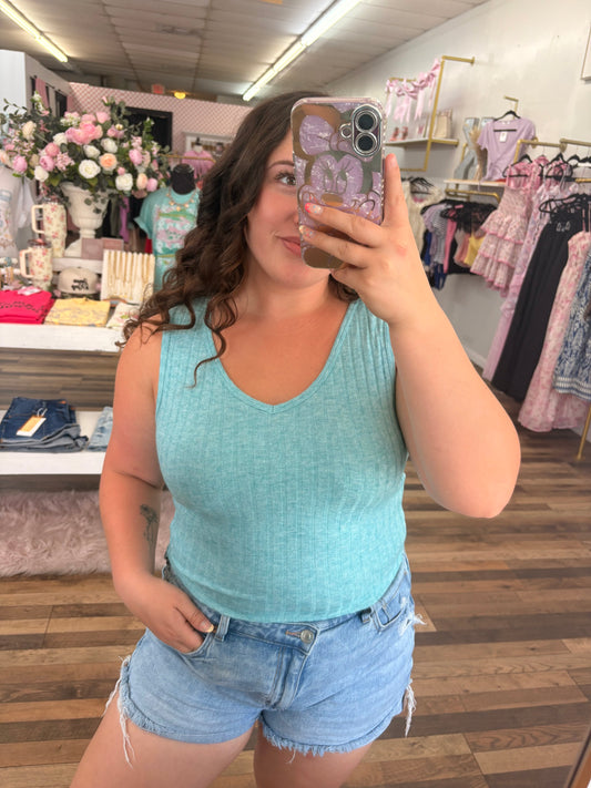 Teal Ribbed Tank