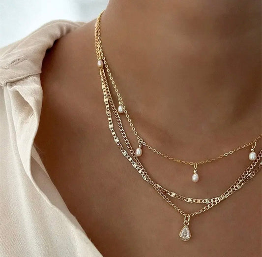 Multi Layer Stone Teardrop Necklace