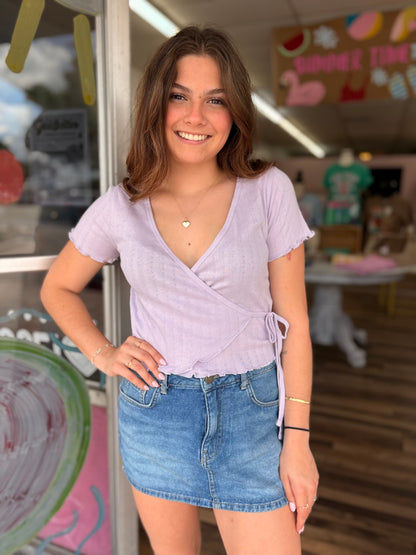 Lavender Tie Front Wrap Top