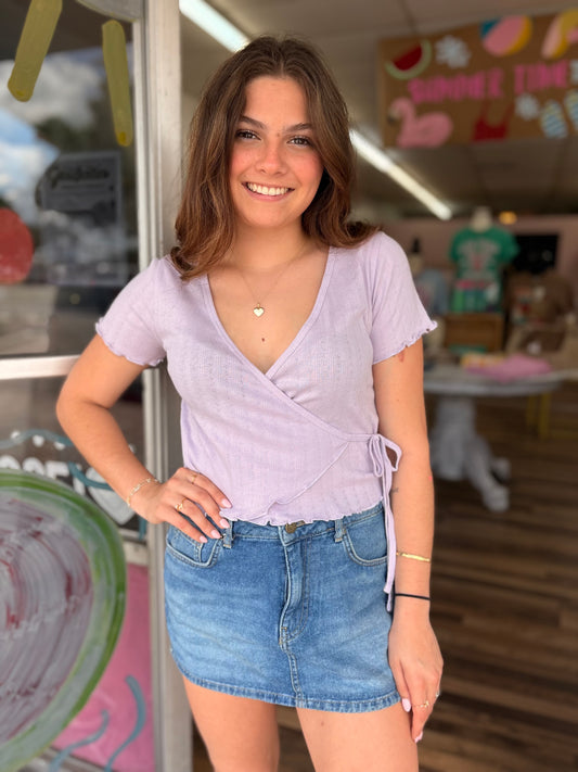 Lavender Tie Front Wrap Top