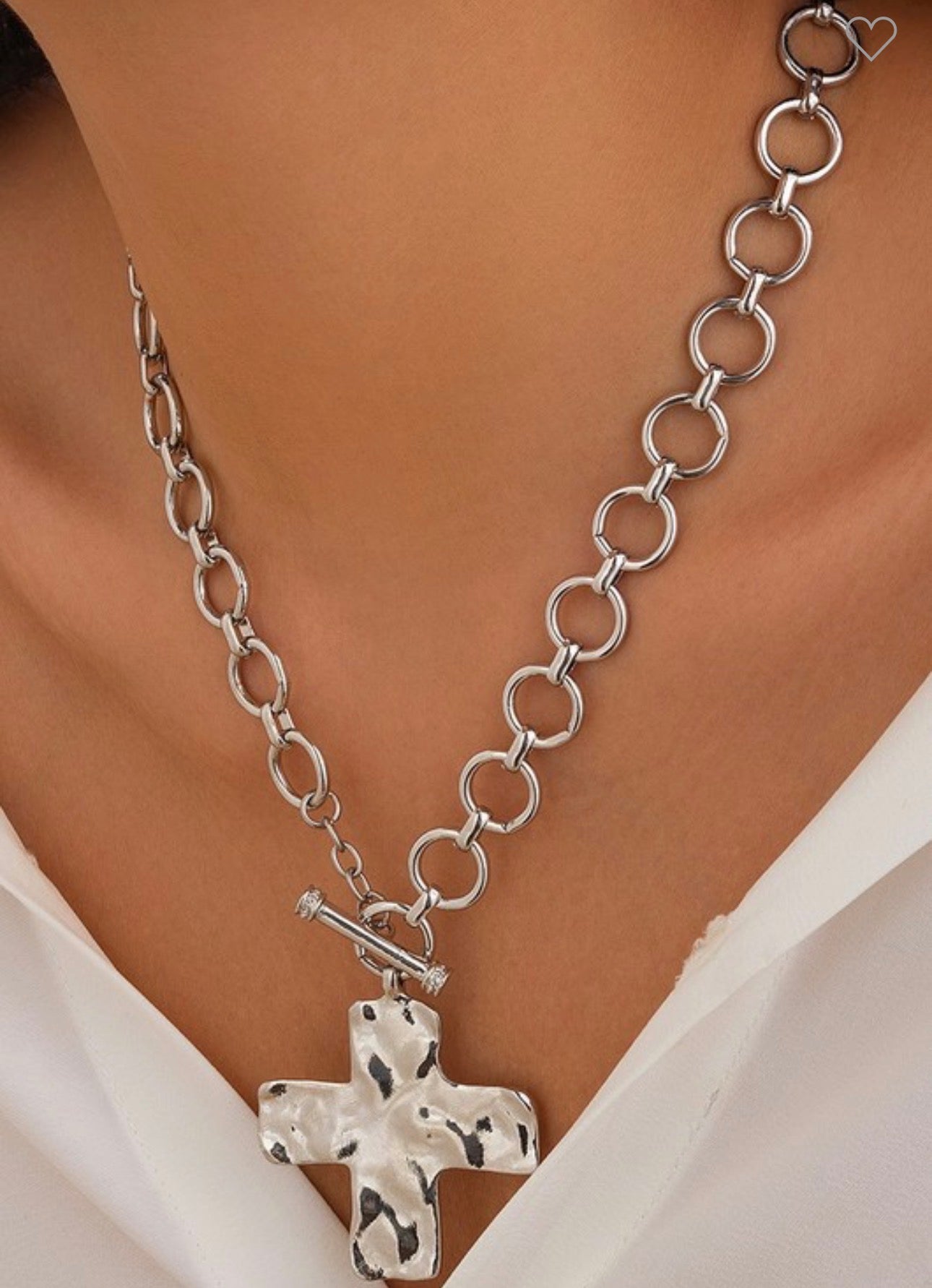 Hammered Silver Cross Necklace