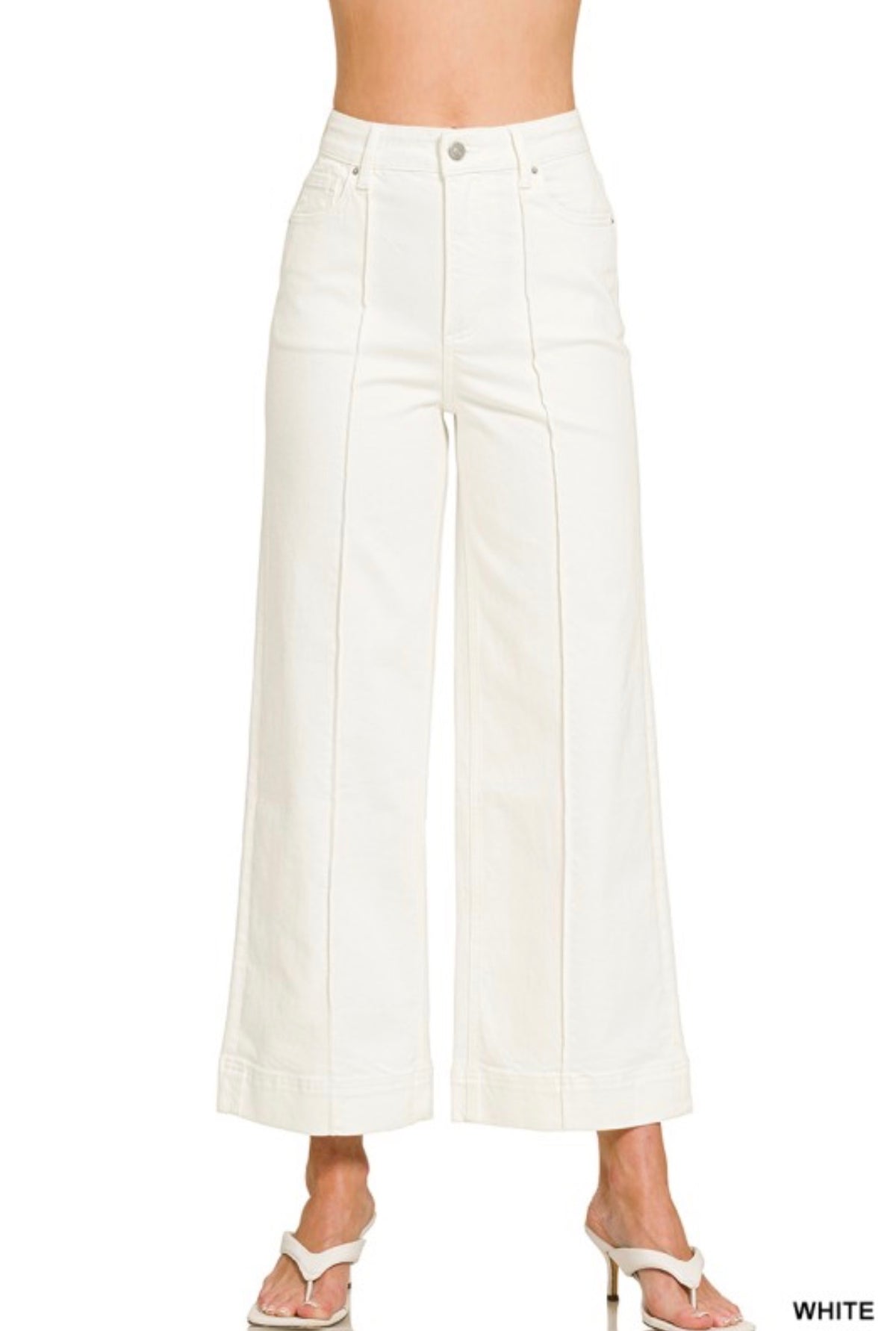 White High Rise Wide Leg Pants