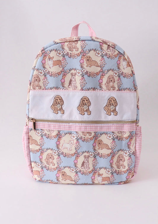 Pink Puppy Embroidery Bookbag