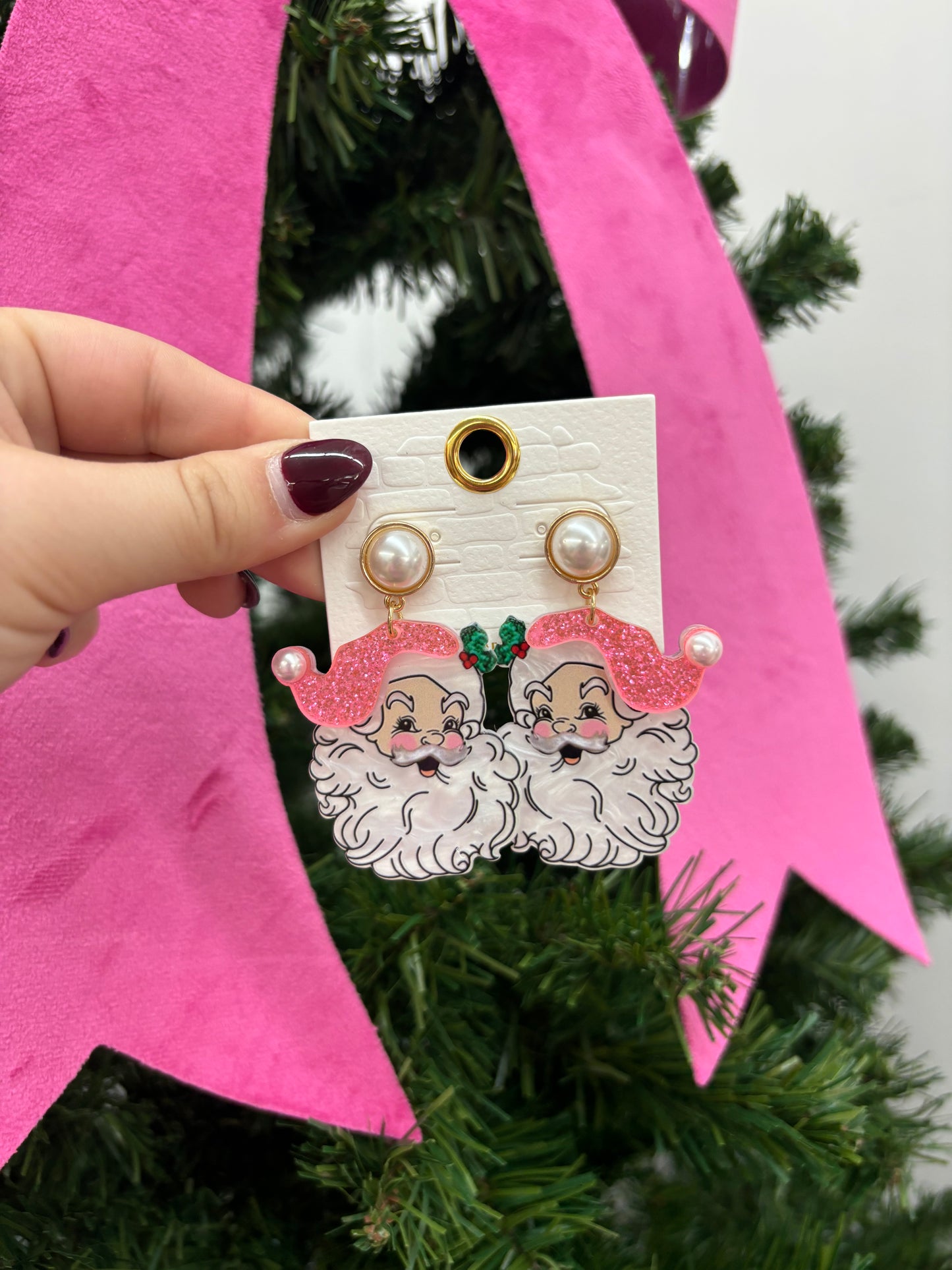 Pink Santa Clause Earrings