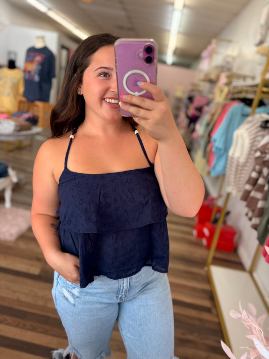 Tiered Floral Eyelet Top