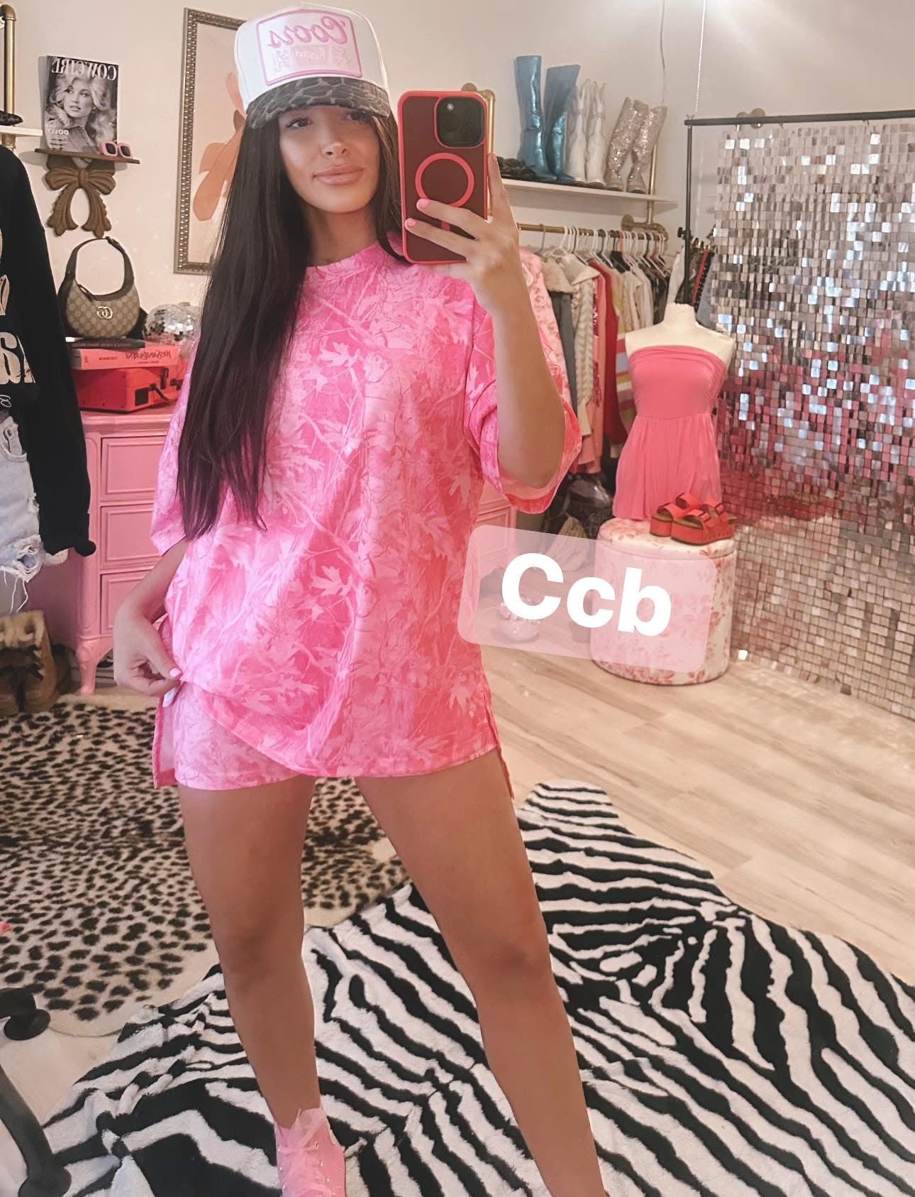 Exclusive Pink Camo Biker Short Set