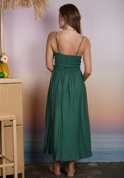 Shirred Bodice Strap MIDI Dress