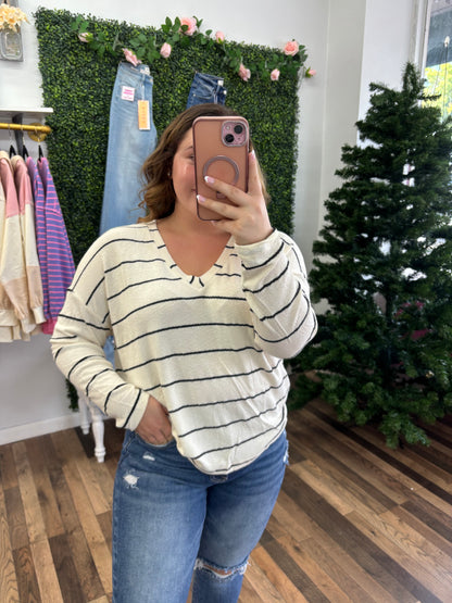 Striped Neck Long Sleeve Top