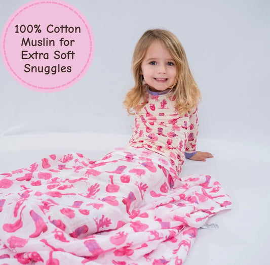 Baby Girl Boots Muslin Swaddle Blanket 47x47