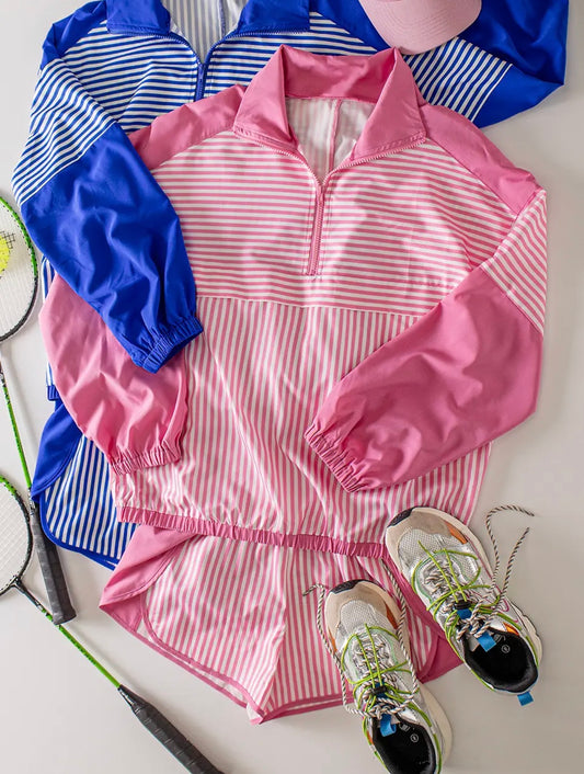 Pink Stripe Active Shorts Set