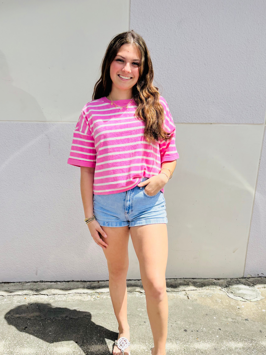 Pink Oversized Stripe Knit Top